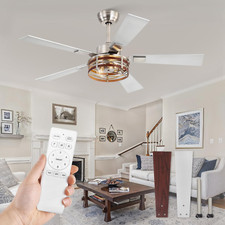 Rustic 48" Farmhouse Ceiling Fan with Light, 6-Speed Quiet DC Motor, Brushed Nic