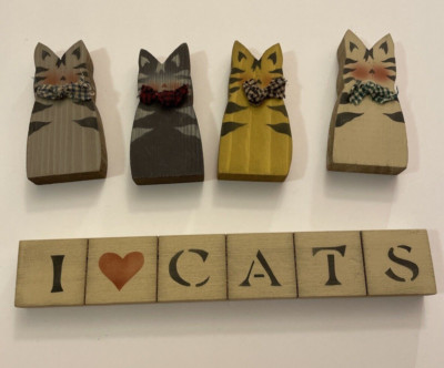 I Love Cats shelf sitters 4 cats felines kittens plus I heart cats block cat