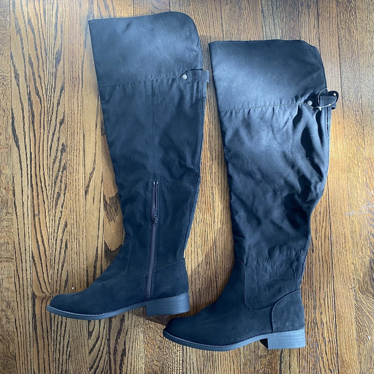 Black suede wide calf over the knee boots 2025