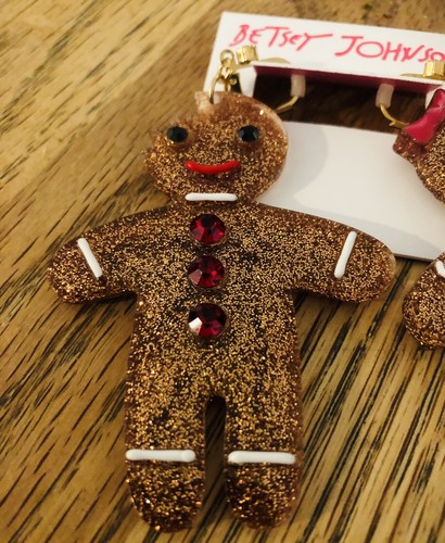 Authentische Betsey Johnson Ohrringe: glitzernde Lebkuchenkekse, Strass Neu mit Etikett - Bild 5 von 10