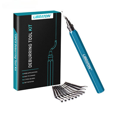 Libraton Deburring Tool Kit - 11 HSS Blades, 360° Rotary Handle, For Metal, Plastic, Wood, 3D Prints
