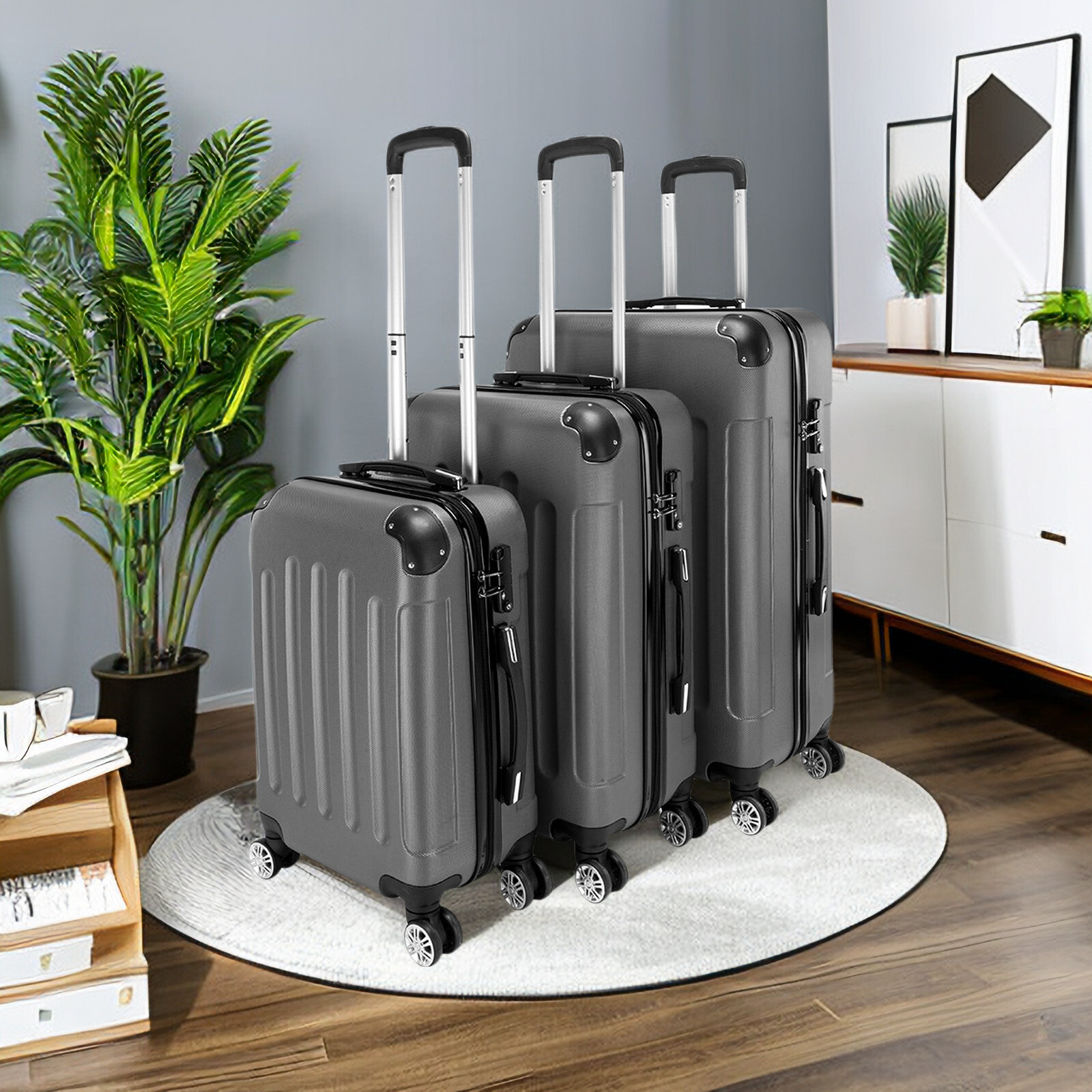3-Piece​ ABS Hardshell Spinner Luggage Set - 20/24/28-Inch, Gray Suitcase Set
