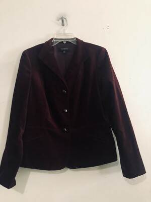 Talbots Size 10 Burgundy Velvet Blazer Jacket Women Stylish