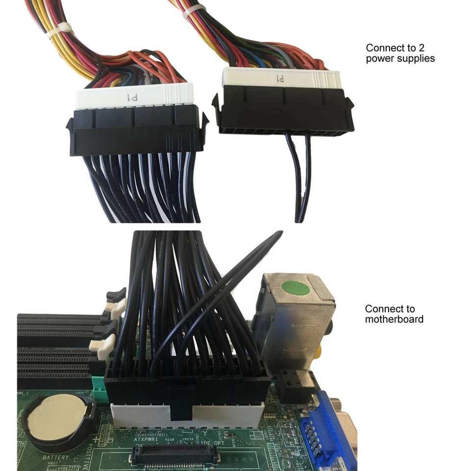 11" (11-inch) 24-Pin (20+4) Male to Dual 24-Pin Female PSU ATX Cable Adapter - Image 4 of 4