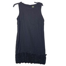 Taylor Dress Womens Size 8 Black Linen Sleeveless Floral Rushing Bottom Hem