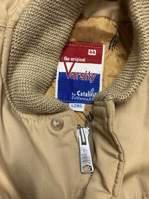 Vintage 70s Catalina varsity jacket bomber quilted insulated beige