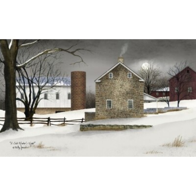 Billy Jacobs A COLD WINTER'S NIGHT  6'' x 10'' Canvas Print - Rustic Farmhouse