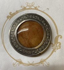 Caja de Polvo Vintage Chapada en Plata Puff Box Con Piedra Natural Polvo Compacto URSS