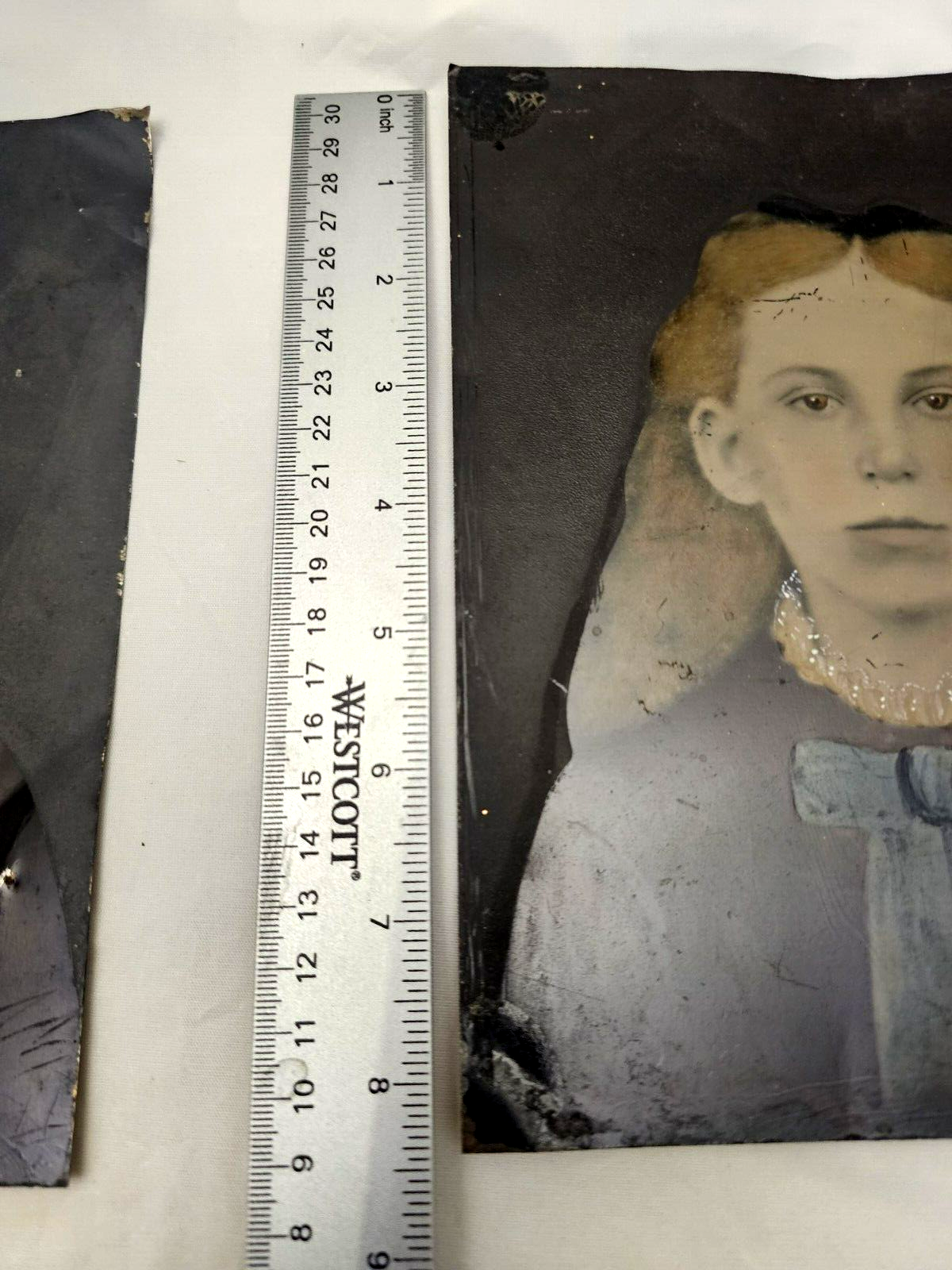 ANTIQUE TINTYPE PORTRAITS MAN & WOMAN FULL PLATE TIN LARGE EARLY PHOTO ...
