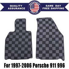 Fits 1997-2006 Porsche 911 996 Checkered Flag Carpet Floor Mats Black 2pcs