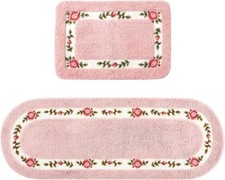 2 Pcs Rose Flowers Bathroom Rugs Set Coquette Room Decor Floral Rugs for