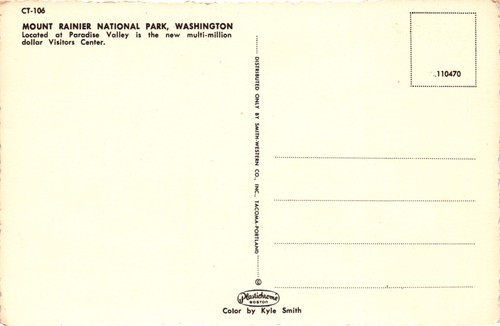 Mount Rainer National Park & Paradise Visitor Center Postcard Unposted - Afbeelding 2 van 2