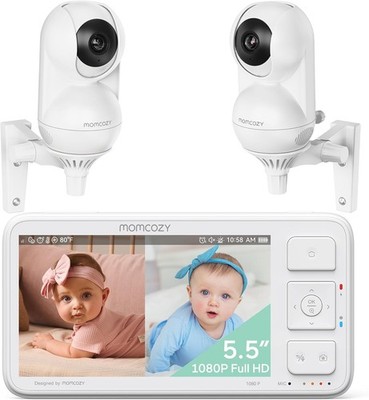 Babyphone 2 Kameras 5,5'' 1080P Split-Screen kein WLAN VOX 500m ECO bis 120h