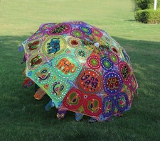 Cotton 72" Embroidery Elephant Art Indian Handmade Garden Umbrella Sun Parasol