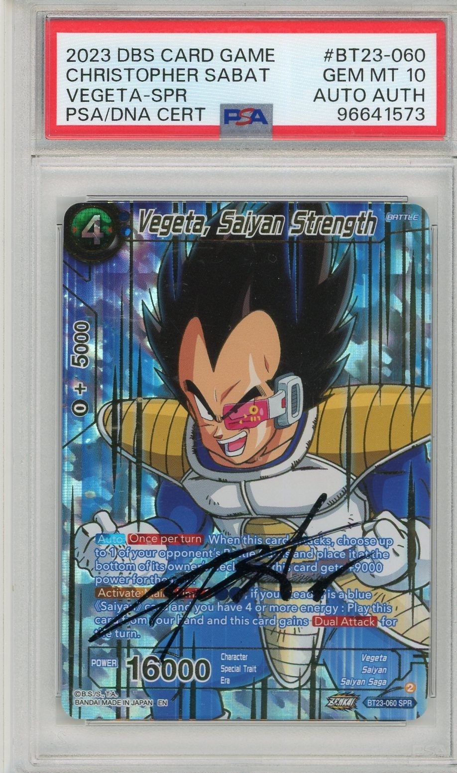 PSA GEM 10 Chris Sabat Signed   Vegeta, Saiyan Strength  BT23-060 Dragon Ball Z