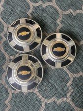 Vintage Chevy Dog Dish Hubcaps Chrome Bowtie Center Caps Set Of 3