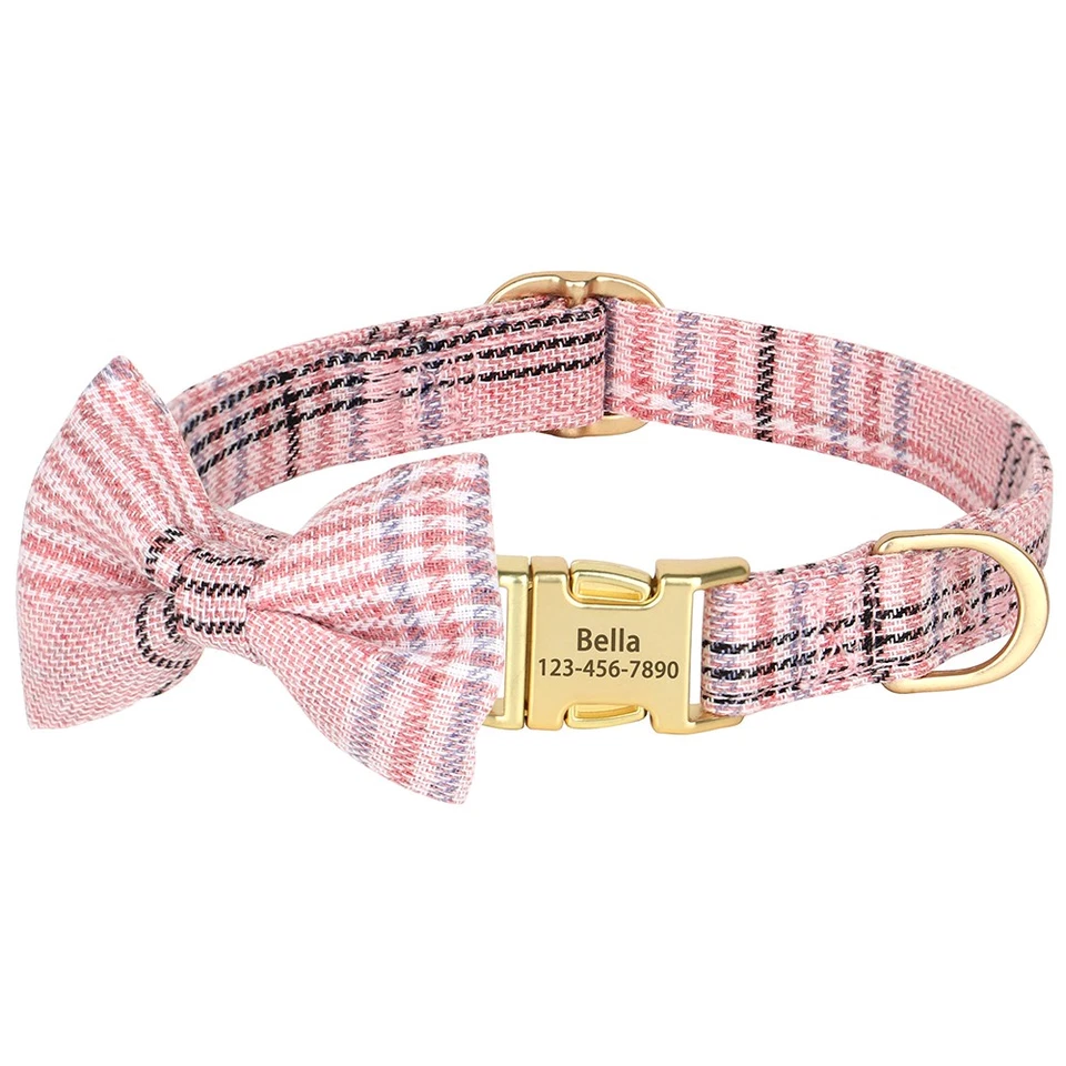 Personalised Dog Collar Cute Bow Tie Custom Pet Name Engraved Metal Buckle 2XS-S - Image 3 of 4