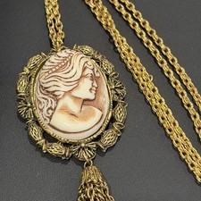 Vintage Cameo Tassel Pendant Necklace 24