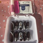 Long 3D Flower Coffin Press-On Nails Full Cover Set Brown Silver White — photo 1