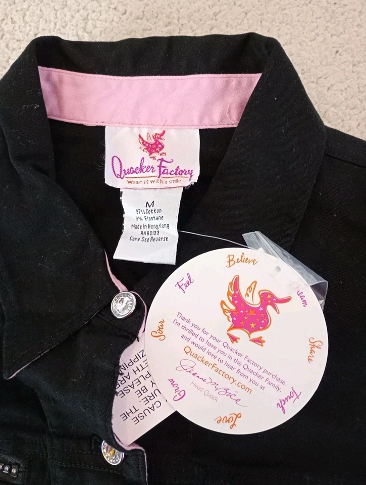Quacker Factory Black Denim Jacket with Clear Rhinestone & Jewels Womens Size M - Image 4 of 4