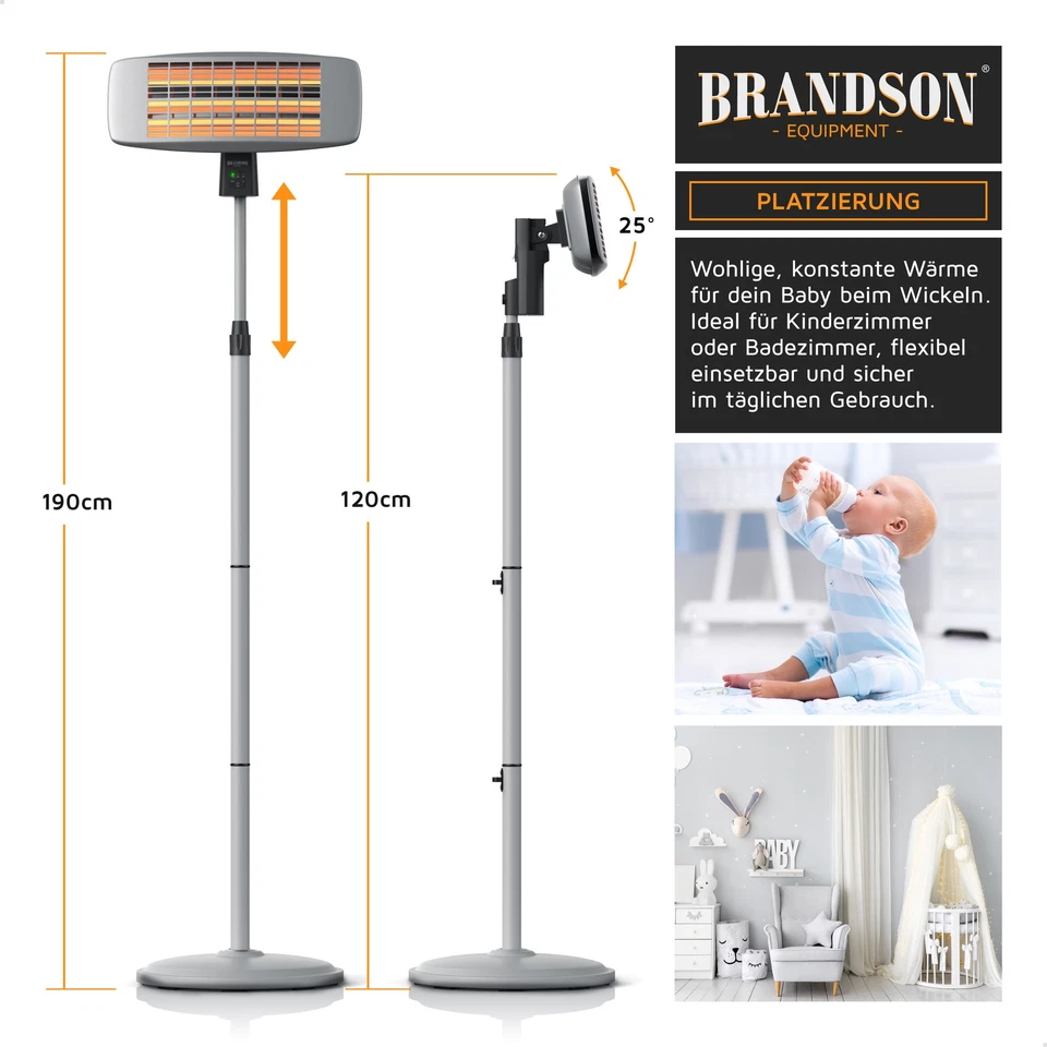 Heizstrahler - Brandson  | Standheizstrahler | Wickeltisch Heizstrahler | 1800W - Bild 3 von 4