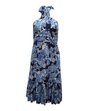 Tory Burch Halter Midi Dress In Floral Silk Women Blue Size 4