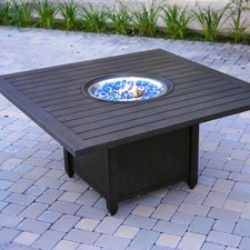 Brooklyn 60 Inch Square Cast Aluminum Propane Fire Pit Table in Multi Brown by