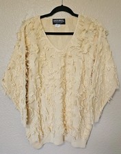 VTG David Brett Womens yellow Sweater Fringy V Neck 90's Sz XL Made in USA C