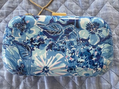 New Lilly Pulitzer Coastal Blue Catch N Keep GWP Small Clutch With Gold Strap