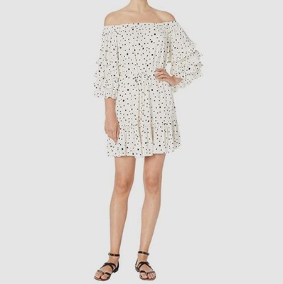 American Rose Women's Ivory Polka Dot Off-Shoulder Self-Tie Kayla Dress Size L