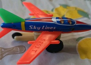 Vintage 3.5" TIN Toy Plane SKY LINES Metal Plastic Friction Airplane JAPAN