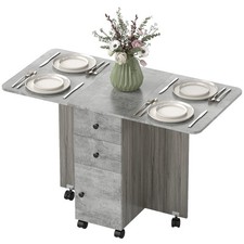 HOMCOM Folding Dining Table, Drop Leaf Table With Storage Drawers Grey Marble
