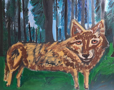 Original 16''x20'' wolf oil painting on stretched canvas, signed on the back