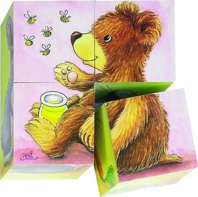 Würfelpuzzle Tierkinder 9 x 9 x 4,5 cm, 6 verschiedene Designs, 4 Würfel, per...