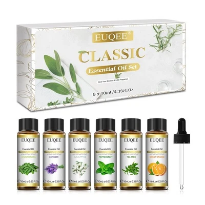 EUQEE Essential Oils Set 6*10ML Aromatherapy 100% Pure Fragrances Oil Diffuser Burner