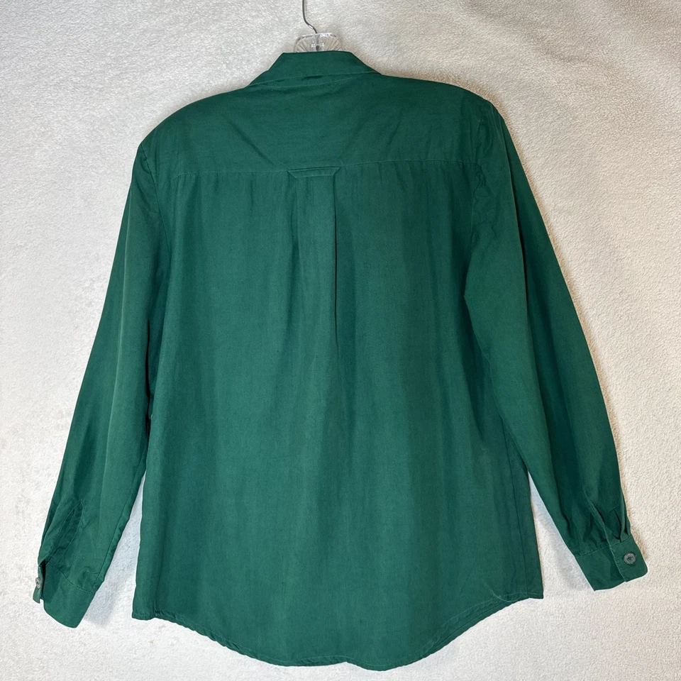 Blusa Silk Land 100 % seda silenciosa de lujo núcleo verde lazo cierre de botones talla pequeña Foto 2 de 4