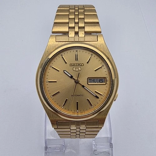 Vintage Seiko 5 Automatic 7009-3170 Day Date 17 Jewel Gold Dial Gold Tone 36mm