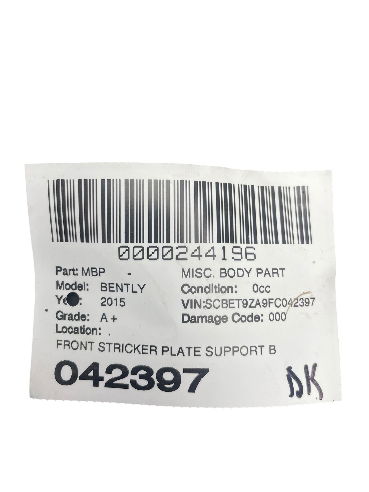 2013-2019 BENTLEY FLYING SPUR 4W 223B FRONT STRICKER PLATE BRACKET *BROKEN TAB*