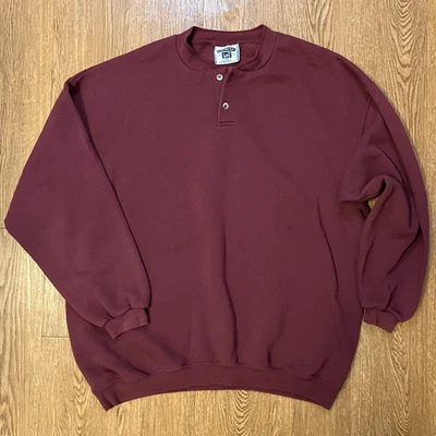 Sudadera De Colección Años 90 Lee Heavyweight Henley Para Hombres XL Borgoña Granate Hecha en EE. UU. - Imagen 1 de 4