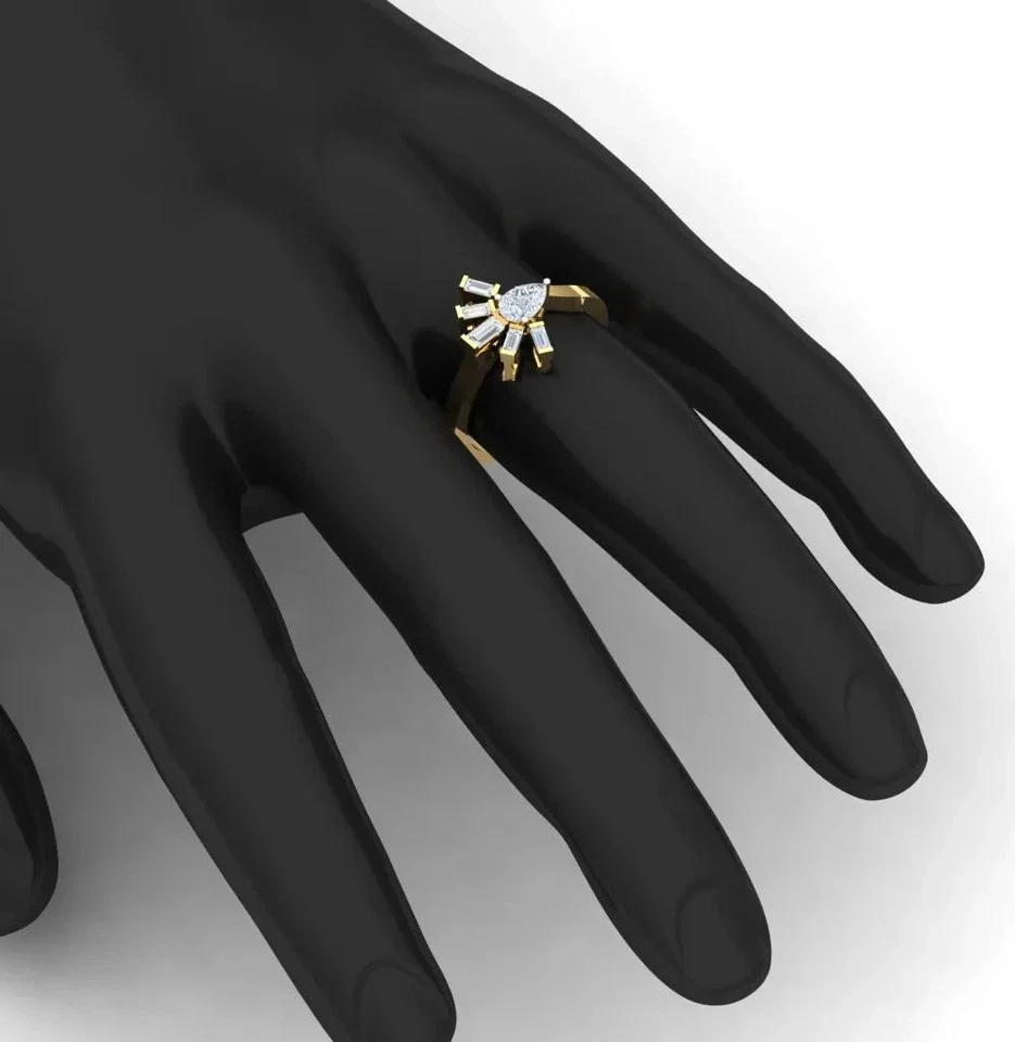 925 Silver Lab Grown Diamond Cluster Ring for Women - Pear Cut Engagement Ring. - Image 4 of 4