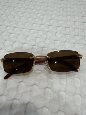 Cartier Rimless C Monogram Precious Wood & Full Set France Sunglasses Vintage