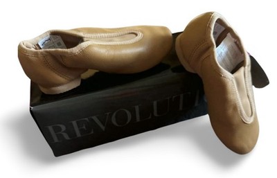 NEW Revolution Dancewear Stretch SLIP-ON Jazz Shoe Dark Tan Size 2 Adult