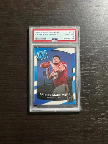 PATRICK MAHOMES 2017 Panini Donruss Rated Rookie RC Card #327 Graded PSA 8!