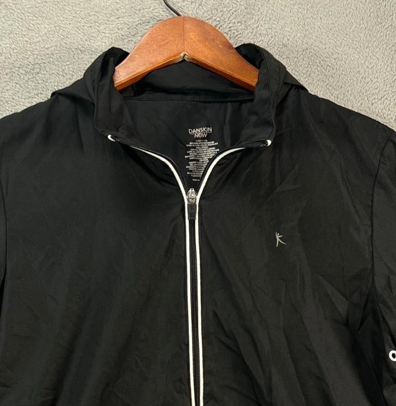 DANSKIN женщин большой черный ветровка куртка с капюшоном молнии легкий упаковываемый - Изображение 3 из 4