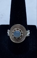 Sterling Silver Blue Chalcedony Bead Deco Ring 5.6g