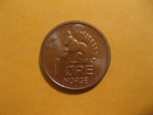 1970 - 72 Norway Coin SQUIRREL uncirculated beauty super color on these! 1coin