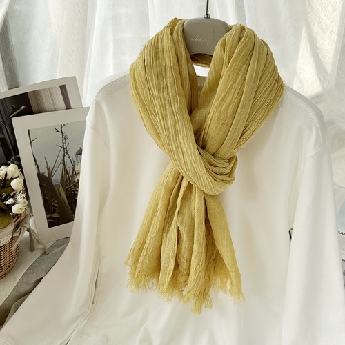 Natural Wrinkle Scarves Unisex Style Cotton Tassel Scarf Soft Long Shawl - Picture 33 of 38