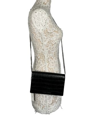 Marc Jacobs Party On A Chain Crossbody Clutch  Croc-Embossed Shoulder Bag Black