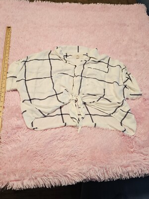Thread & Supply Womens White Rayon Check Tie Knot Hem Button-Up Blouse Top Sz XL