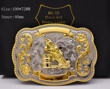 Texas Long Huge Ride Rodeo Cowboy Western Barrel Racing Gold Shine Belt Buckle